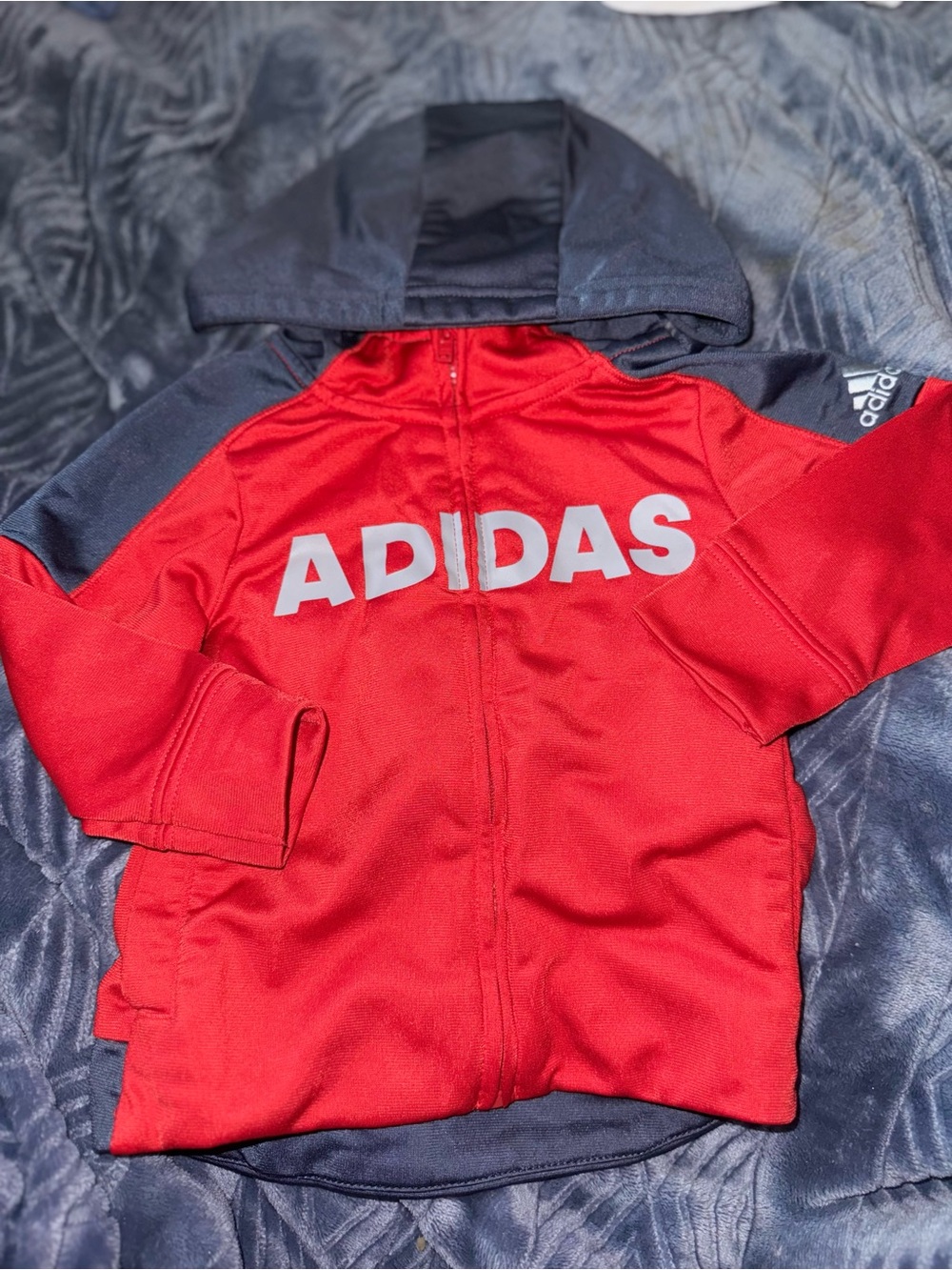 adidas Red and Gray Hooded Kids Zip Jacket